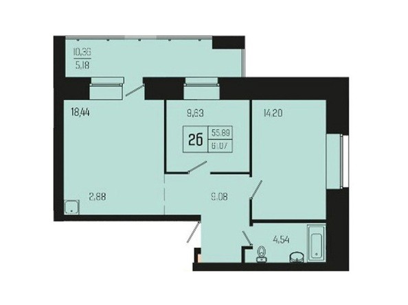 Планировка двухкомнатной квартиры 61,0 кв.м 