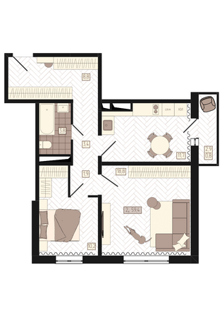 Планировка 2-комн 59,4 м²