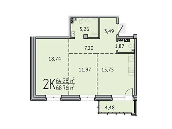 2-комнатная 64,28 кв.м