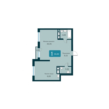 Планировка 2-комн 66,86 - 67,29 м²