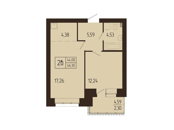 Планировка двухкомнатной квартиры 46,3 кв.м