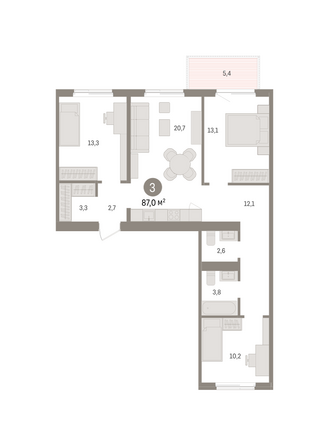 Планировка 3-комн 87,04 м²
