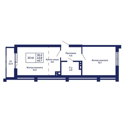 Планировка 2-комн 45,7 м²