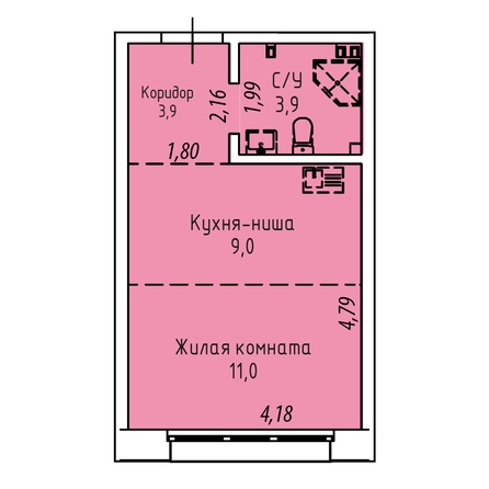 Планировка 1-комн 27,6, 27,8 м²