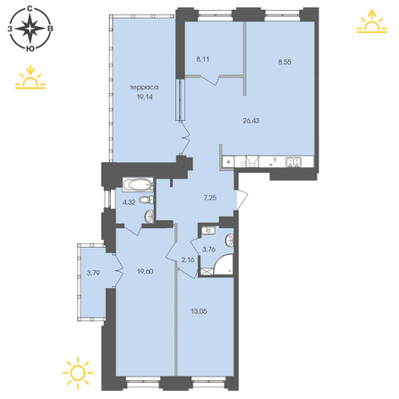 Планировка 3-комн 116,16 м²