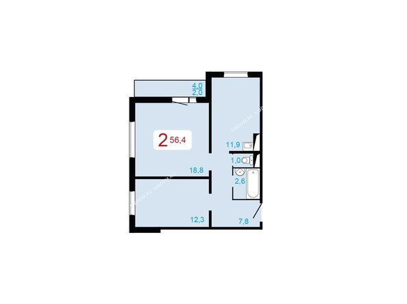 2-комнатная 56,4 кв.м