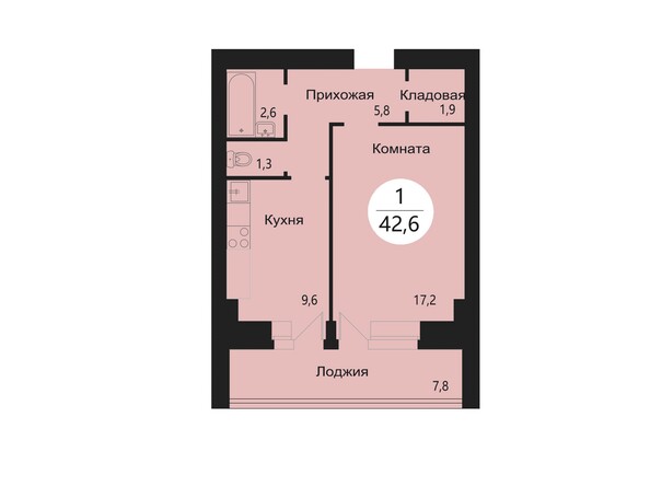 Планировка однокомнатной квартиры 42,6 кв.м