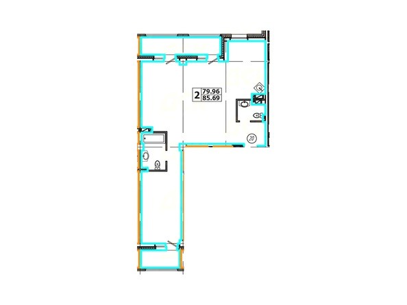 Планировка 2-комнатной квартиры 85,69 кв. м