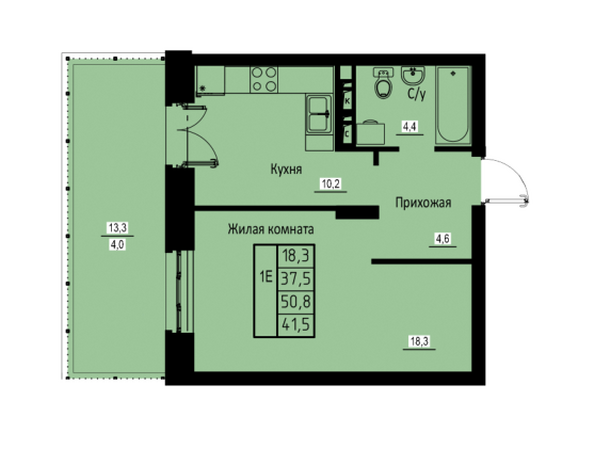 Планировка 1-комн 41,5 м²