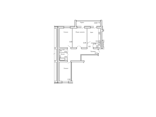 Планировка трехкомнатной квартиры 105,56 кв.м
