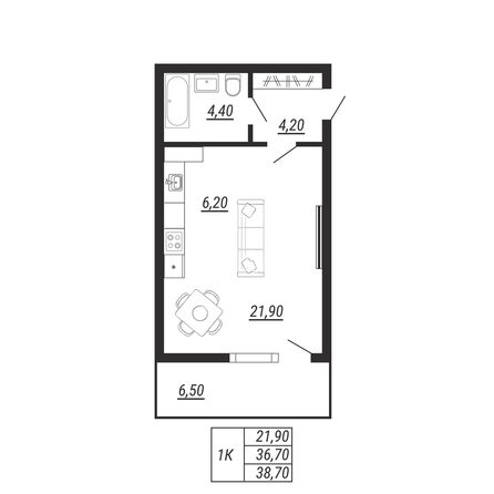 Планировка 1-комн 38,7 м²