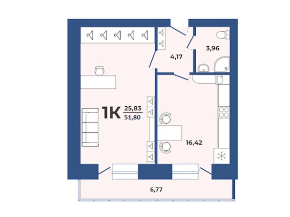 Планировка 1-комн 51,8 м²