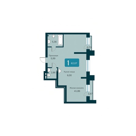 Планировка 2-комн 62,07 м²