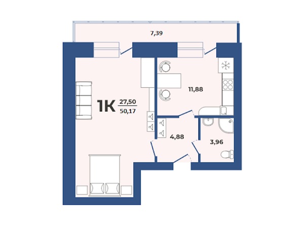 Планировка 1-комн 50,17 м²