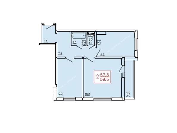 Планировка двухкомнатной квартиры 59,5 кв.м