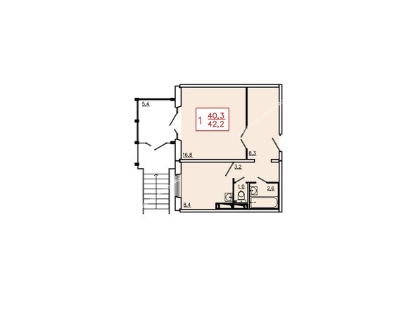 Планировка однокомнатной квартиры 42,2 кв.м. Этаж 1