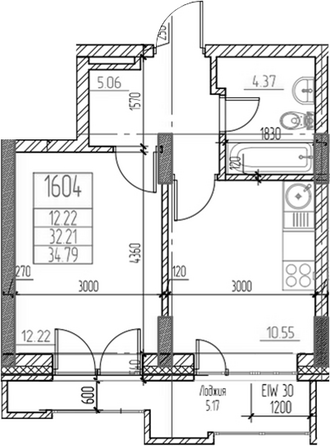Планировка 1-комн 32,2 м²