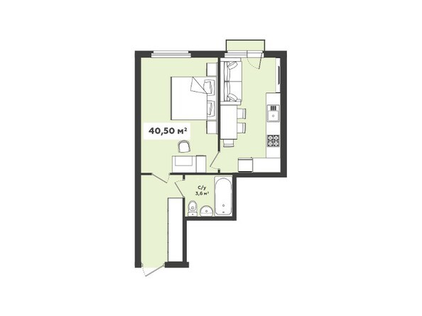 Планировка 2-комнатной квартиры 40,50 кв.м