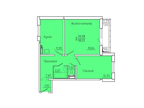 Планировка двухкомнатной квартиры 58,22 кв.м