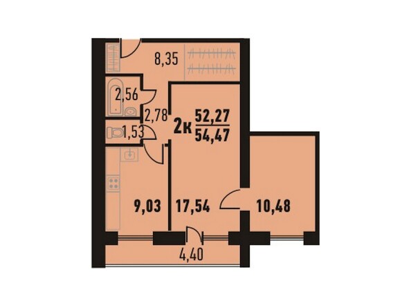 Планировка двухкомнатной квартиры 54,47 кв.м