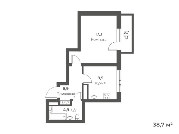 Планировка 1-комн 38,7 м²
