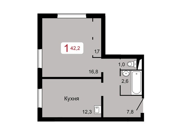 1-комнатная 42,2 кв.м