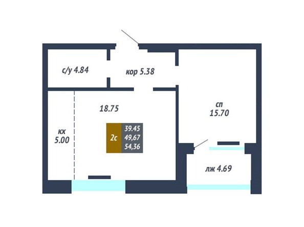 Планировка 2-комнатной квартиры 54,36 кв.м