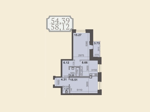 Планировка тдвухкомнатной квартиры 58,12 кв.м