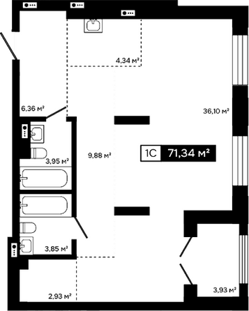 Планировка Студия 67,41, 67,43 м²