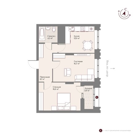 Планировка 2-комн 59 м²