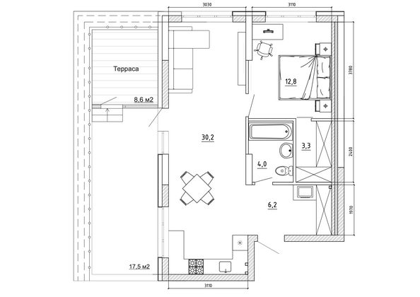 Планировка 2-комн 83,5 м²