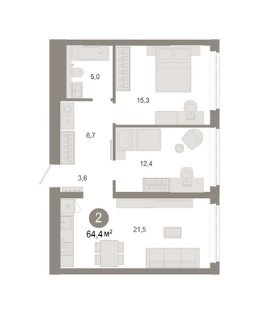 Планировка 2-комн 64,41 - 64,44 м²