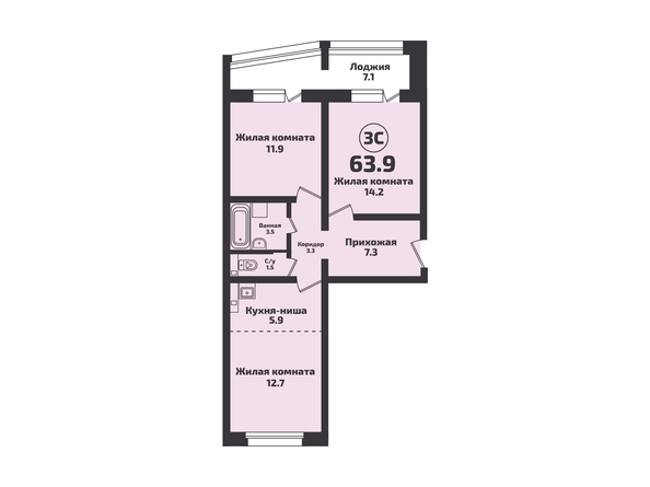 Планировка 2-комн 63,9 м²