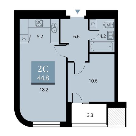 Планировка 2-комн 44,8 м²