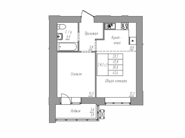 Планировка 2-комн 41,4 м²