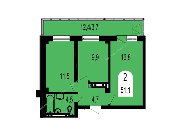 Планировка двухкомнатной квартиры 51,1 кв.м