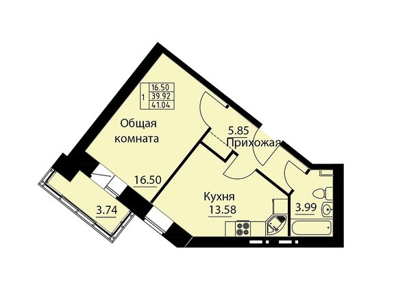 Планировка однокомнатной квартиры 41,04 кв.м