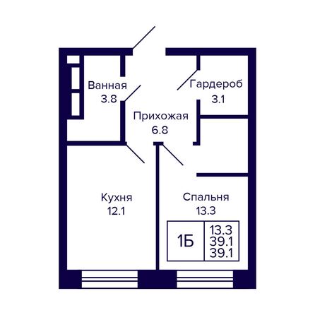 Планировка 1-комн 39,1 м²