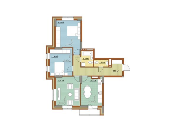 Планировка 3-комнатной квартиры 78,63 кв.м