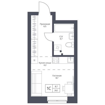 Планировка Студия 24,1 м²