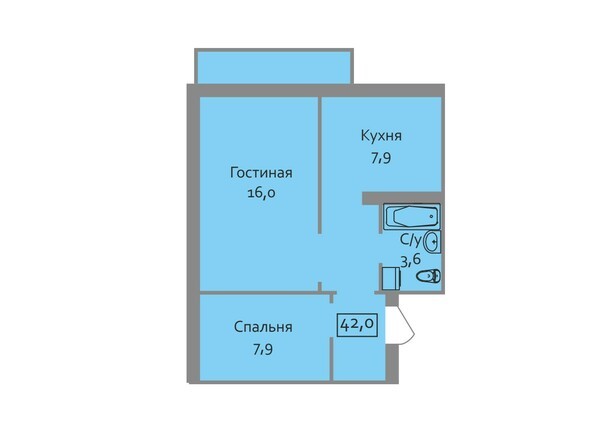 2-комнатная 42 кв.м