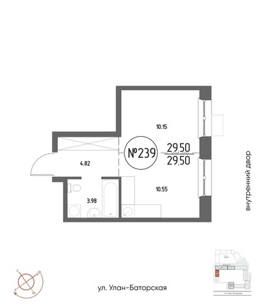 Планировка 1-комн 29,5 м²