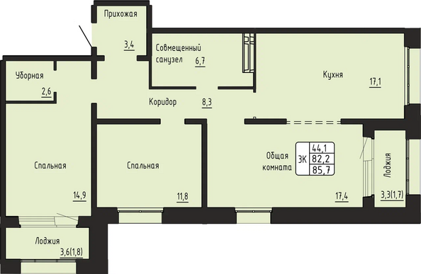 Планировка 3-комн 85,7 м²