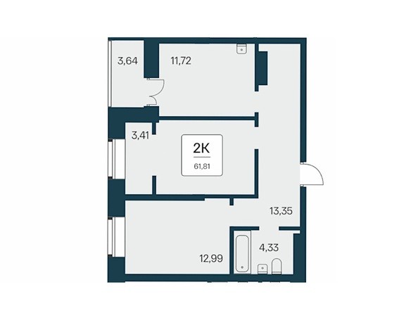 Планировка 2-комн 61,81 м²