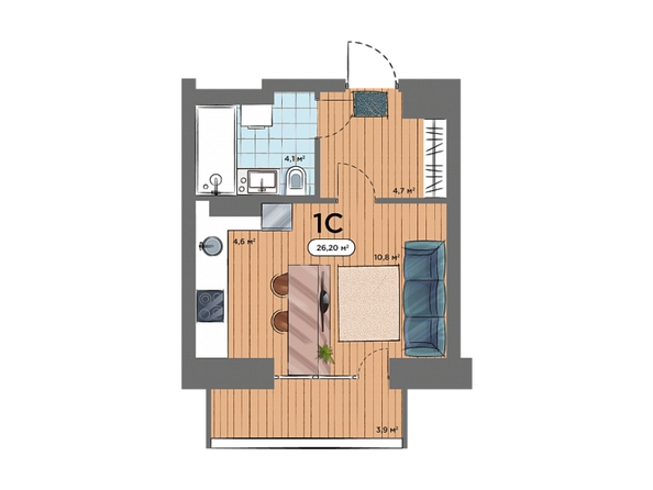 Планировка Студия 26,2 м²
