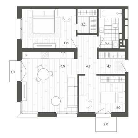 Планировка 3-комн 68,22 м²