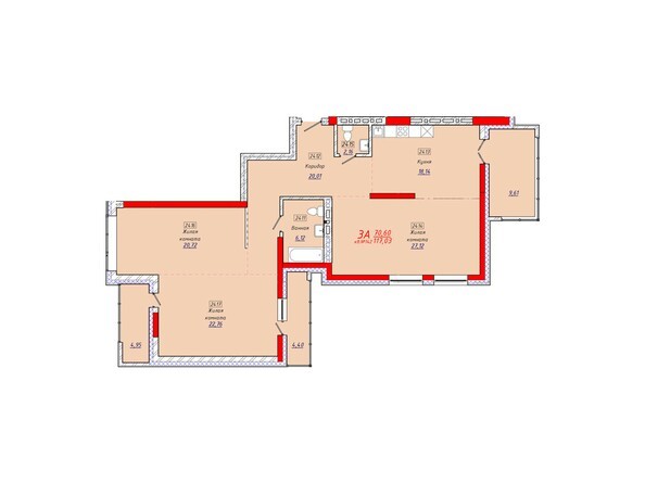 Планировка трехкомнатной квартиры 117,03 кв.м.