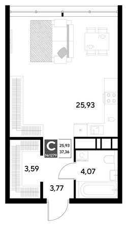 Планировка Студия 37,36 м²