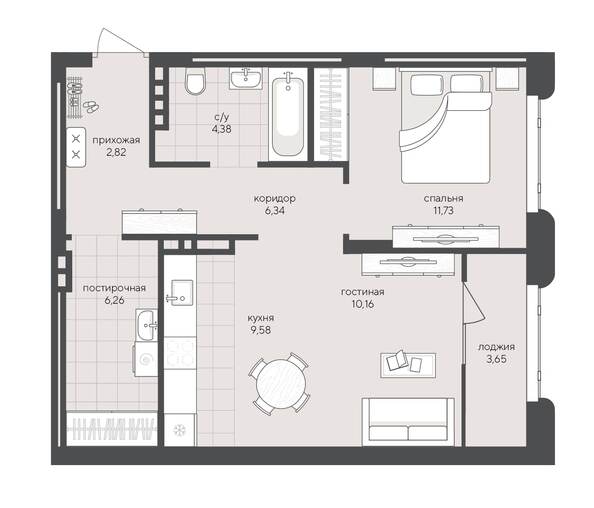 Планировка 1-комн 54,92, 55,29 м²