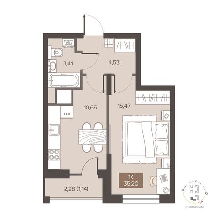 Планировка 1-комн 35,2 м²
